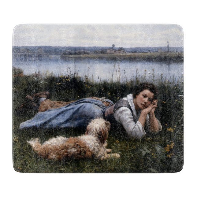 Reverie (Mädchen, die mit ihrem Hund auf der Gras  Schneidebrett (Vorderseite)