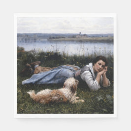 Reverie (Mädchen, die mit ihrem Hund auf der Gras  Serviette