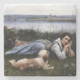 Reverie (Mädchen, die mit ihrem Hund auf der Gras  Steinuntersetzer