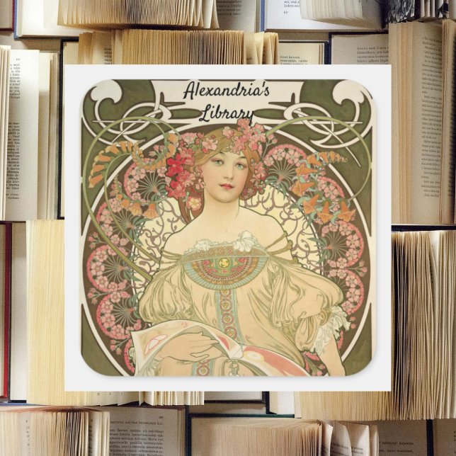 Reverie von Alphonse Mucha Quadratischer Aufkleber (Von Creator hochgeladen)