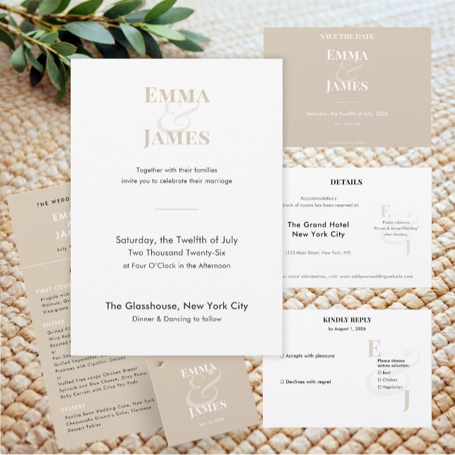 Reverse Champagner Et-Zeichen Hochzeit | Save the Date (Horizontal reverse champagne save the date with refined minimalist type for warm elegance.)