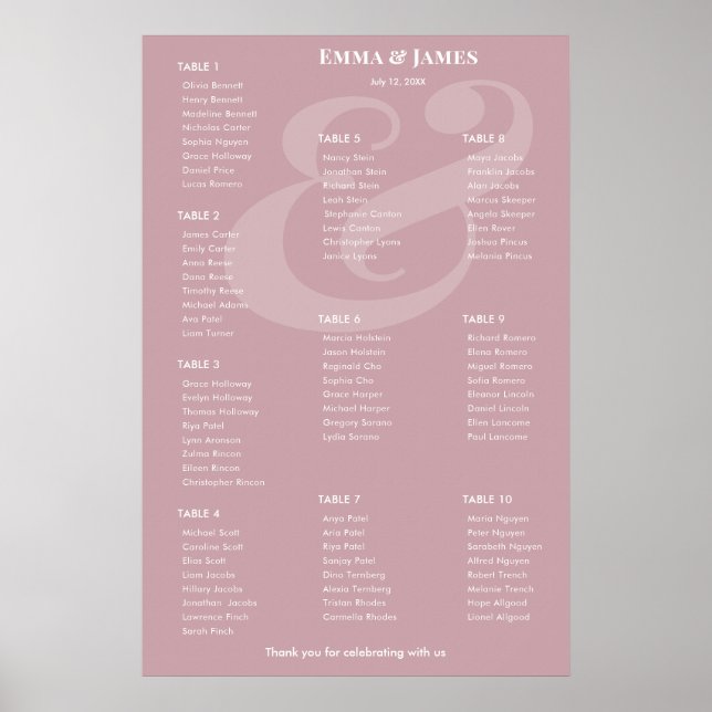 REVERSE Mauve-Et-Zeichen-Hochzeit | Sitzordnung fü Poster (Vorne)