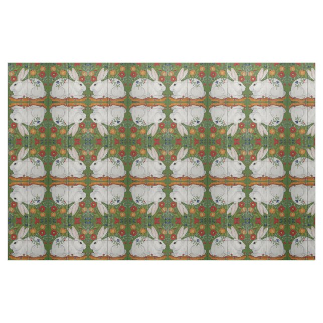 Reverse White Kanbit Green Floral Folk Art Stoff (Fat Quarter (45,7 x 55,9 cm))