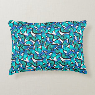 Reversible Bright Blue Butterflies Nattern Muster Dekokissen