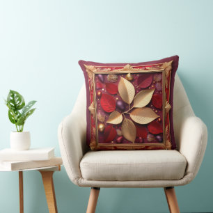 Reversible Christmas Poinsettia Pillow Kissen
