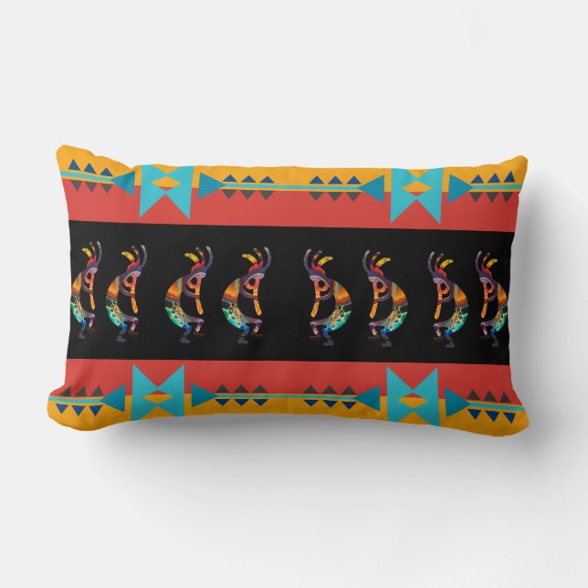 Reversible Colorful Kokopelli Southwestern Lendenkissen (Vorderseite)