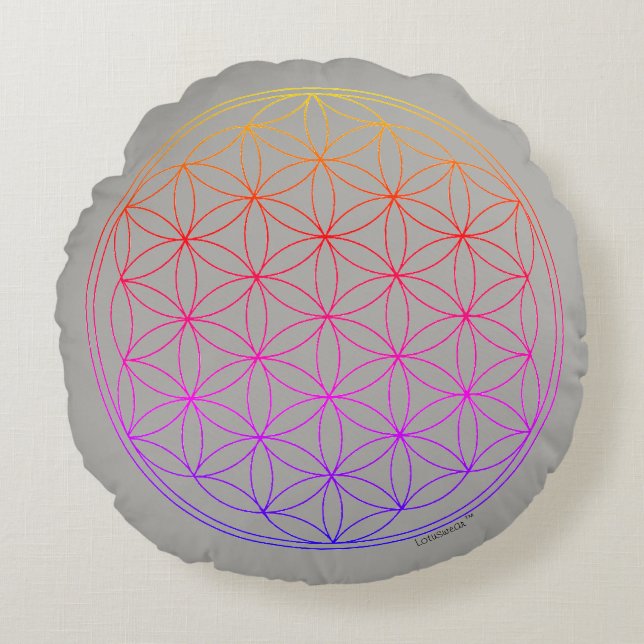 Reversible Cushion Flower of Life and Mandala Rundes Kissen (Vorderseite)