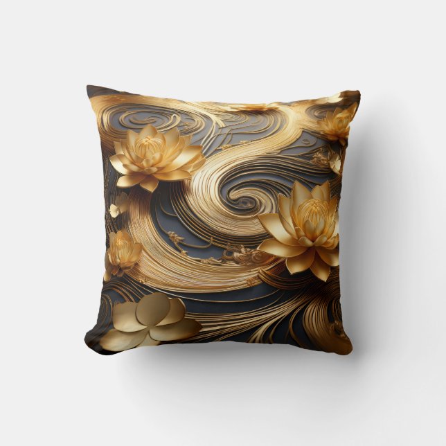 Reversible Gold Lotus Blume Kissen (Vorderseite)