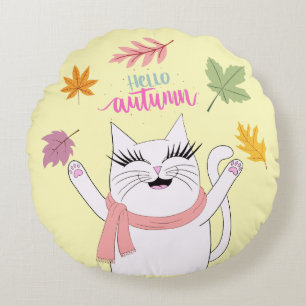 Reversible Herbstkatzenkatze Rundkissen Rundes Kissen