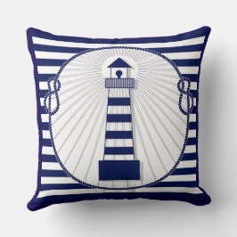 Reversible Marine Stripes Lighthouse Blau Kissen