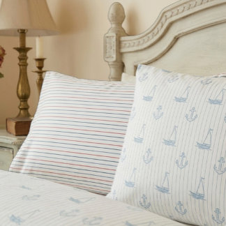 Reversible Nautical Sailboat Striped Pillowcases Kissenbezug