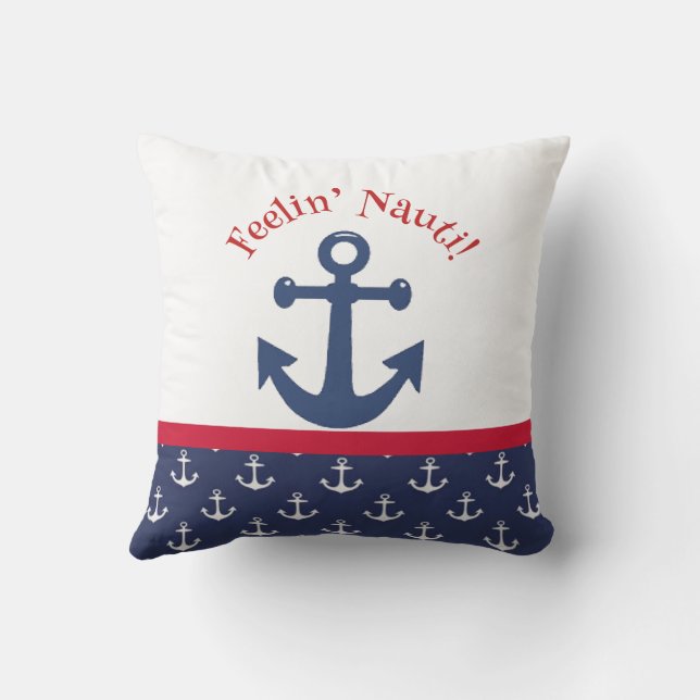 Reversible Navy Blue & White Nautical Anchor  Kissen (Rückseite)