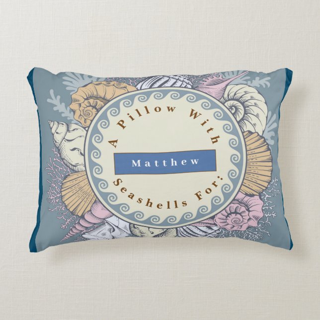 Reversible Personalize Seashells Blue Orange Dekokissen (Vorderseite)