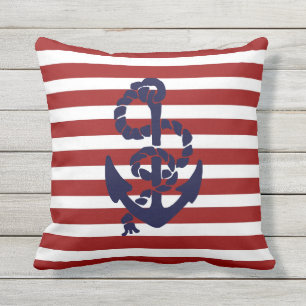 Reversible Red Blue Anchor Outdoor Throw Kissen Für Draußen
