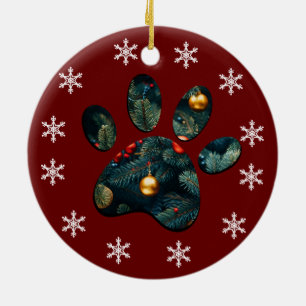 Reversible Snow Holiday Weihnachtsbaum Paw Keramik Ornament