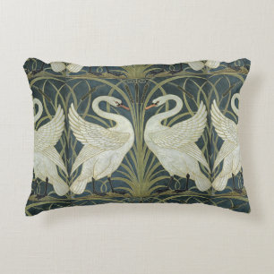 Reversible Vintage Walter Crane Swan Rush und Iris Dekokissen