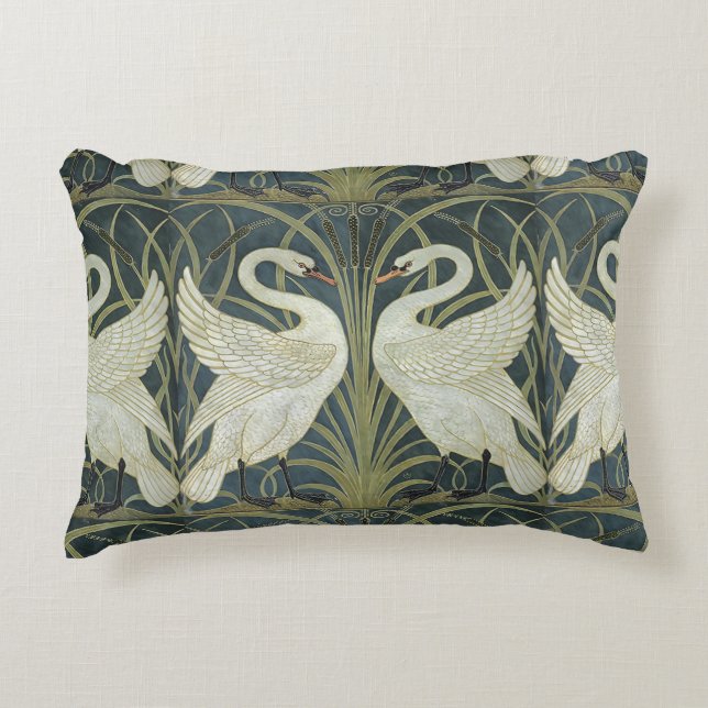 Reversible Vintage Walter Crane Swan Rush und Iris Dekokissen (Vorderseite)