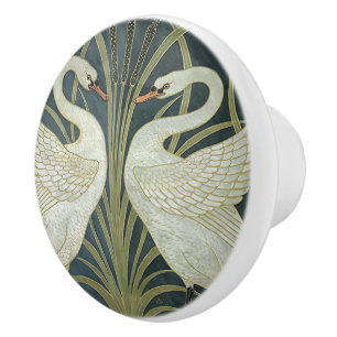 Reversible Vintage Walter Crane Swan Rush und Iris Keramikknauf