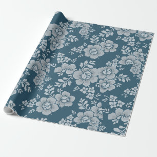 Reversible weiße Blume Folialblau Hintergrund Geschenkpapier