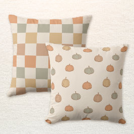 Reversibler Boho-Kürbis-Halloween-Herbst-Karo Kissen