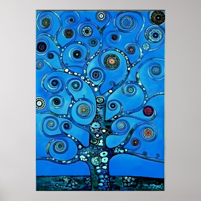 Review in blue - The Tree of Life von Gustav Klimt Poster (Vorne)