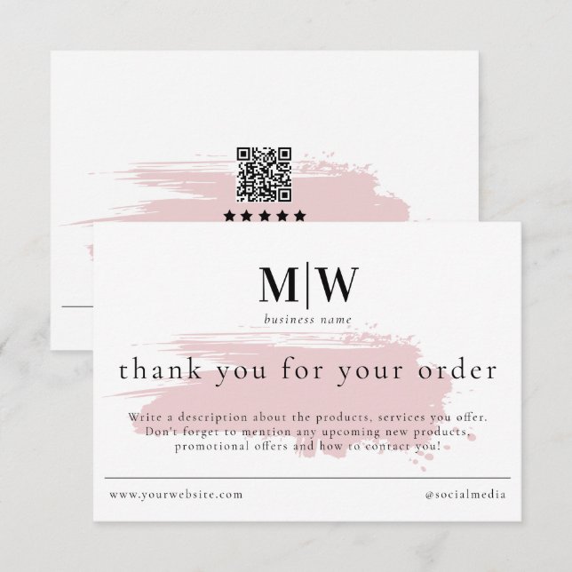 Review Order Packaging Insert Pink Monogram Info Dankeskarte (Vorne/Hinten)