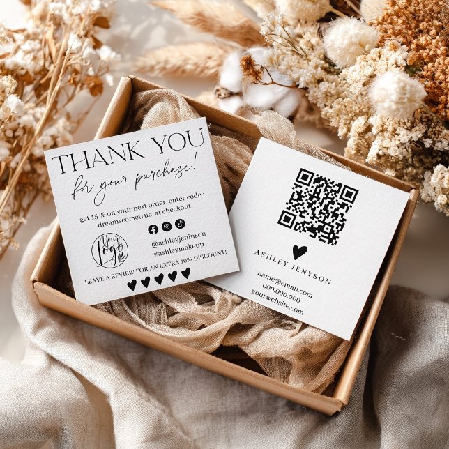 Review Simple black and white order thank you Quadratische Visitenkarte (Review Simple black and white order thank you Square Business Card)