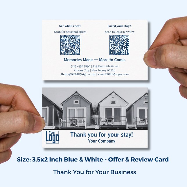 Reviews Offers Blue & White Holiday Home Thank You Visitenkarte (Reviews Offers Blue & White Holiday Home Thank You Business Card; Size: 3.5x2 Inch)