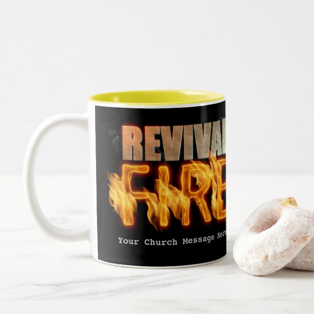 Revival fire church outreach typografie evangelism zweifarbige tasse (Mit Donut)