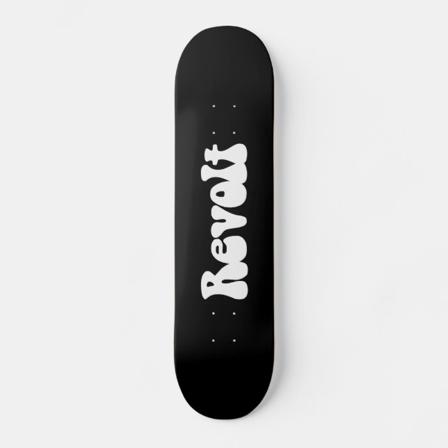 Revolt - Weiß auf Schwarz Skateboard (Vorderseite)