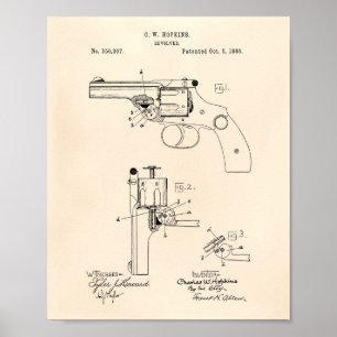 Revolver 1886 Patent Kunst Alte Patrone Poster