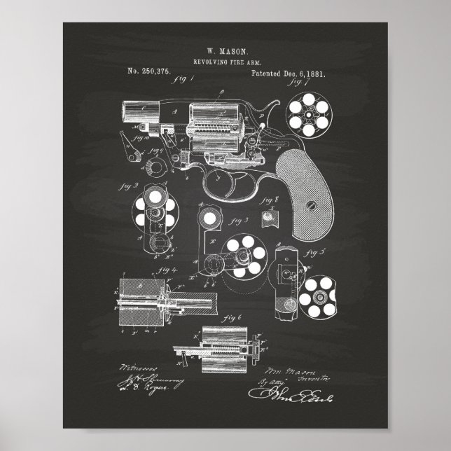 Revolving Fire Arm 1881 Patent Art - Chalkboard Poster (Vorne)