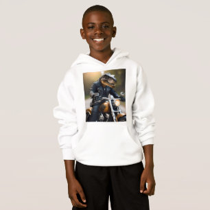 **"Revved Up Rex: T-Rex in Leathers on a Motorbike Hoodie
