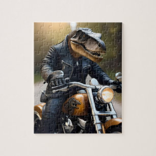 **"Revved Up Rex: T-Rex in Leathers on a Motorbike Puzzle