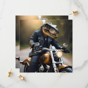 **"Revved Up Rex: T-Rex in Leathers on a Motorbike Save The Date