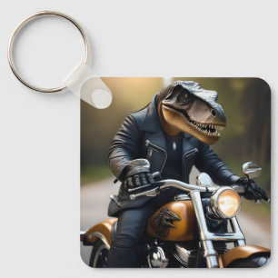 **"Revved Up Rex: T-Rex in Leathers on a Motorbike Schlüsselanhänger