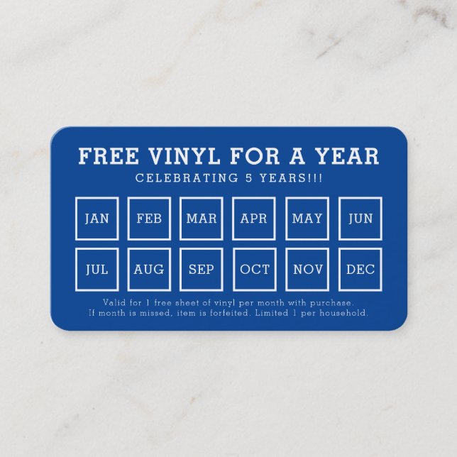 REWARD PUNCH CARD einfach modern The Vinyl Shop Treuekarte (Vorderseite)