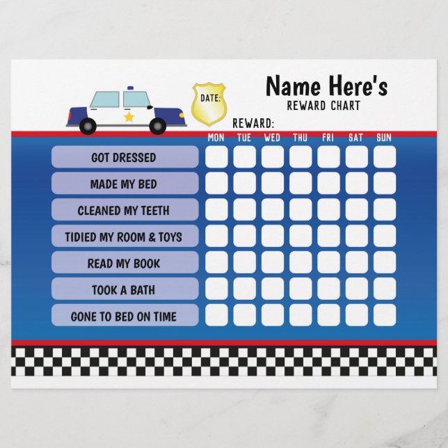 Rewards Chart Personalisiert Police Car Planner Ki Flyer (Vorne)