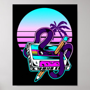 Rewind Cassette Music Pencil 80er 90s Poster