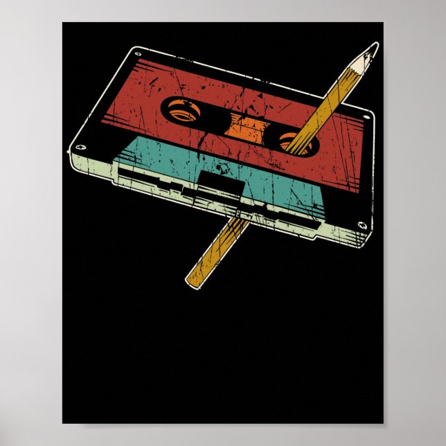 Rewind Cassette Pencil 80er 90er Musik Poster (Vorne)