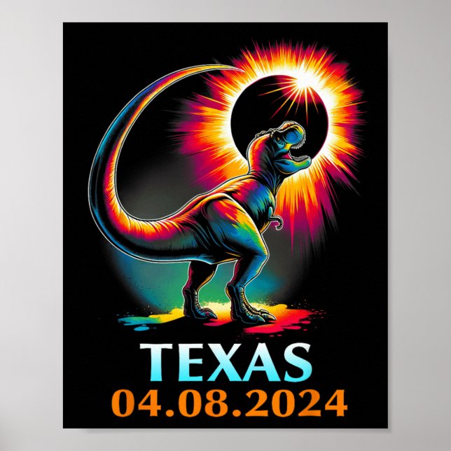 Rex Dinosaur Texas Total Solar Eclipse 2024 Poster (Vorne)
