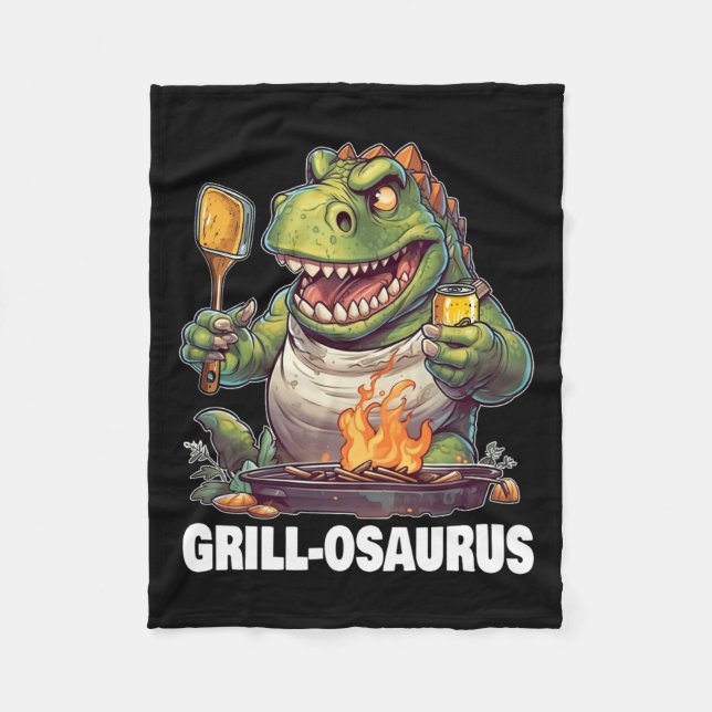 Rex Grillen Dinosaur Funny Vathers Day Grilling Fleecedecke (Vorderseite)