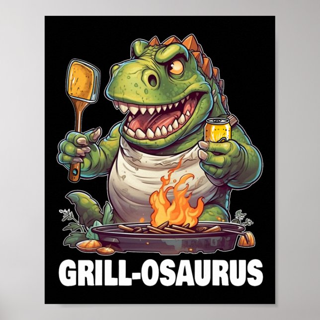 Rex Grillen Dinosaur Funny Vathers Day Grilling Poster (Vorne)