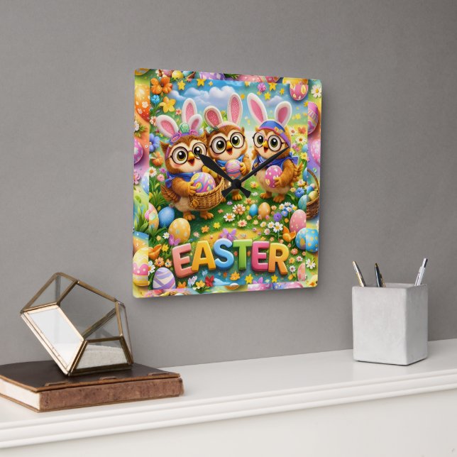 rex hoot clock easter nursery gifts quadratische wanduhr (Büro)
