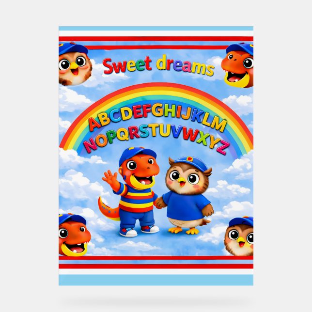 Rex und Hoot ABC Regenbogen-Klassenzimmer Premium  Acrylschild (Vorderseite)