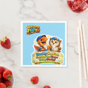 Rex und Hoot heißen Sie auf meinen Party-Cocktails Serviette