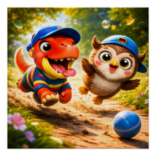 Rex und Hoot Spielzeit Spaß lebendige Kinderzimmer Poster