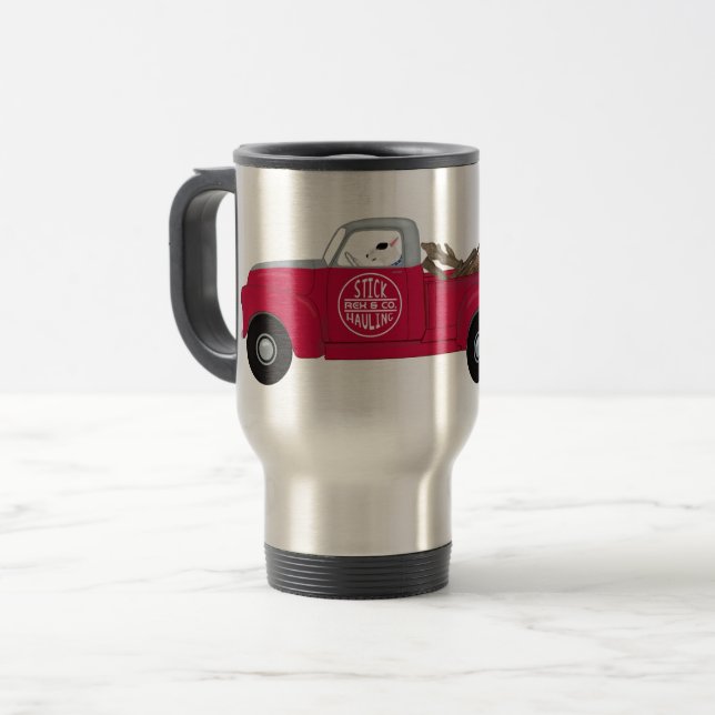 Rex und sein roter LKW-Reiseschlamm Reisebecher (Vorderseite Links)