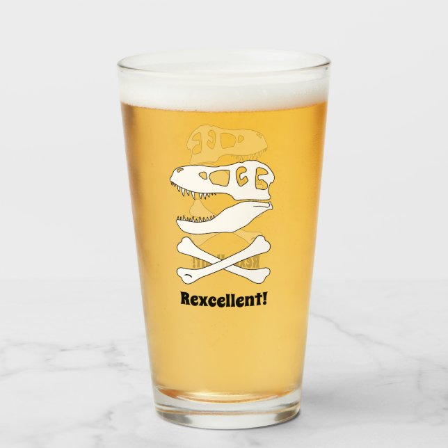 "Rexcellence" T. rex Dinosaur Skull und Crossbones Glas (Vorne (Gefüllt))