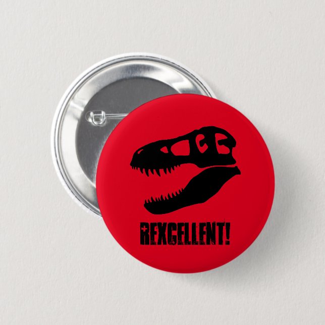 "Rexcellent!" T. rex Schädel Button (Vorne & Hinten)